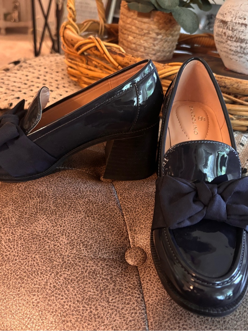 Patent Bow Loafers - Navy Blue - Picture 2 of 3